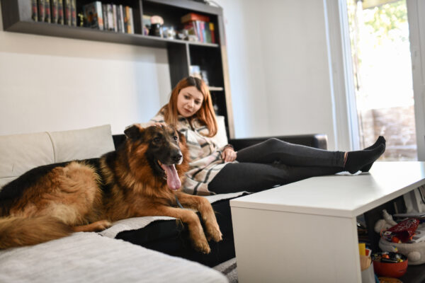 woman with her dog