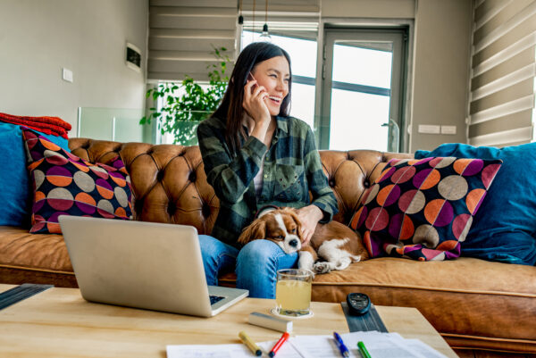 Young woman working from home